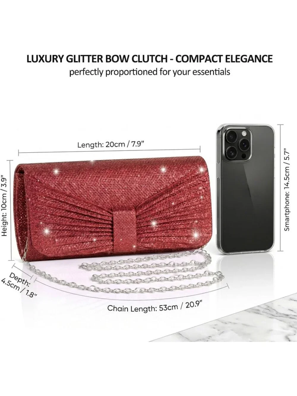 👜 Women's Red Wedding Bag Sparkling Party Handbag with Detachable Chain Purse